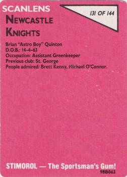1988 Scanlens #131 Brian Quinton Back